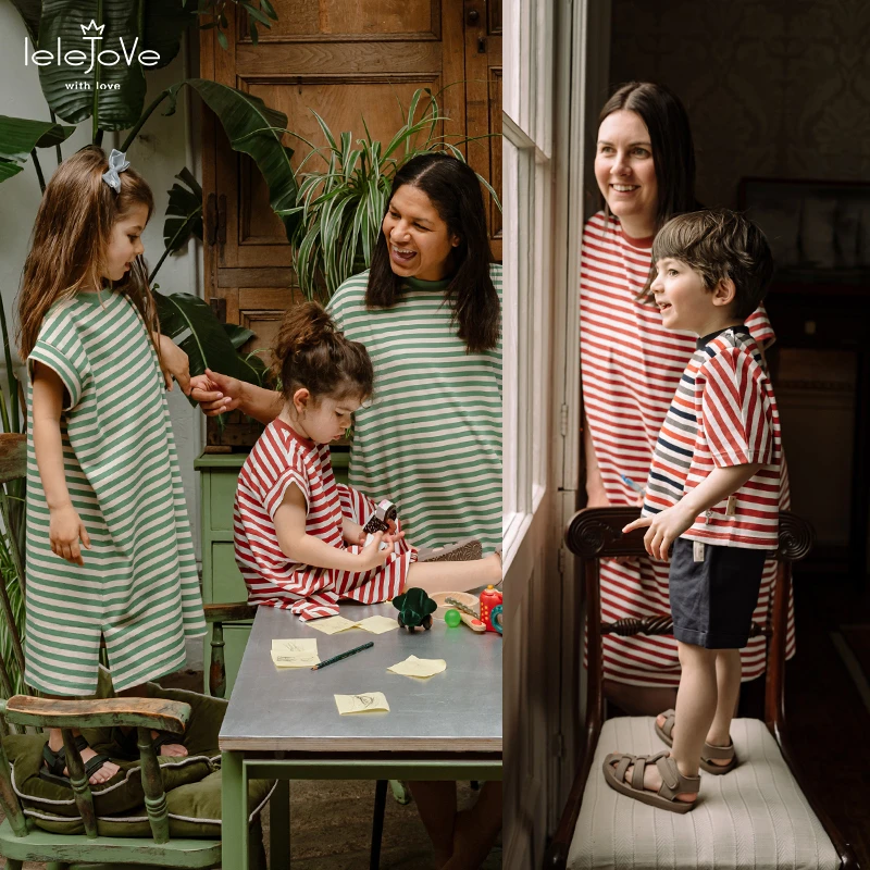 【lelejove】北欧风童装儿童夏季条纹亲子装3AU33213