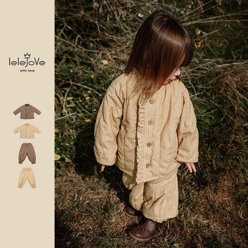 lelejove北欧风秋冬宝宝格纹花边外套女宝宝加厚外套裤子4AT35717