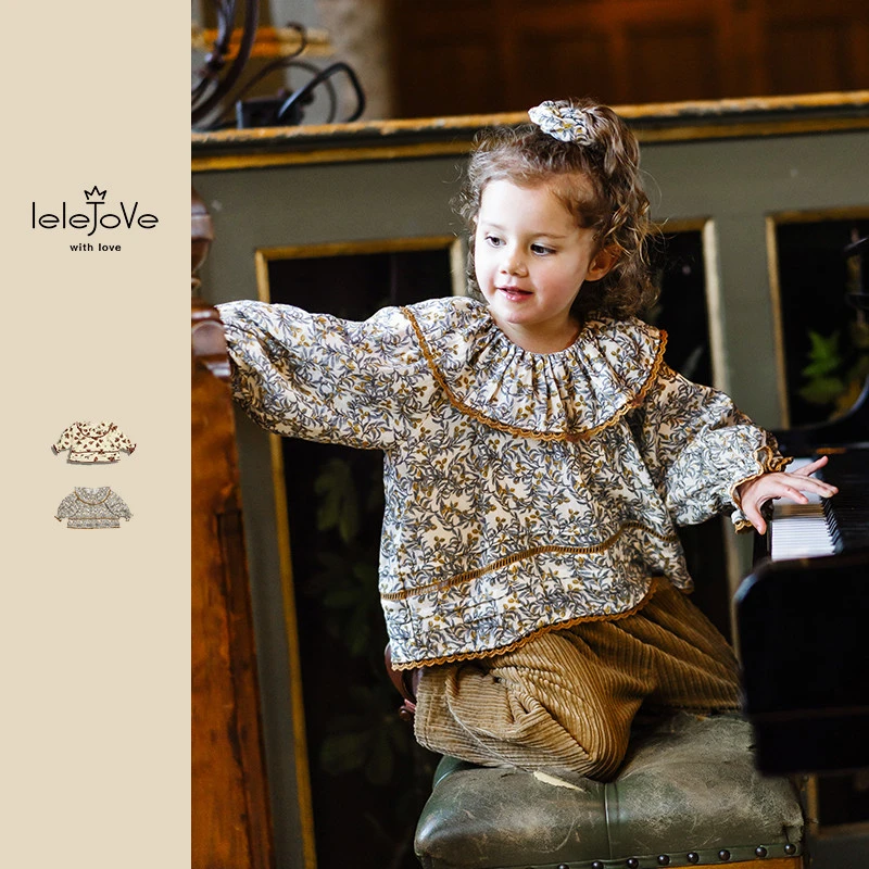 LELEJOVE北欧风女宝纯棉圆领衫可爱娃娃领田园风长袖4AS33918