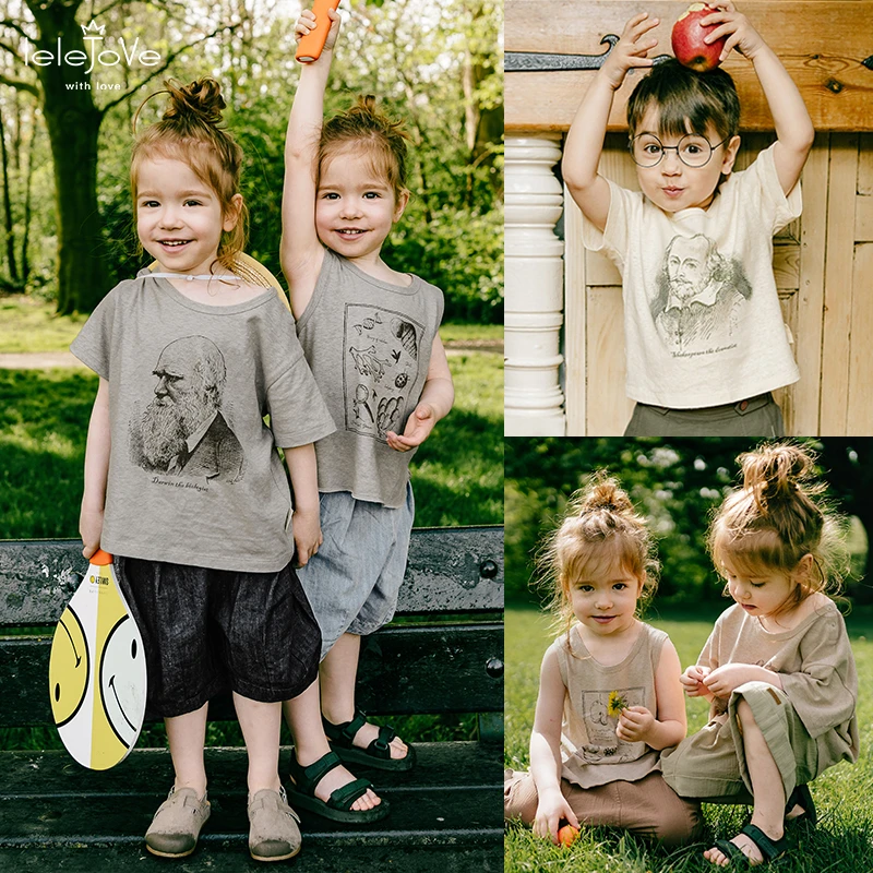 【lelejove】 巨人系列北欧风棉麻背心短袖24夏男女童T恤 4AU33215