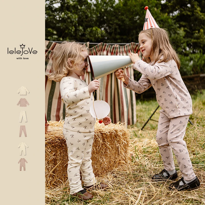 lelejove北欧风儿童家居服秋新款舒适长袖T恤睡衣睡裤4AT34740