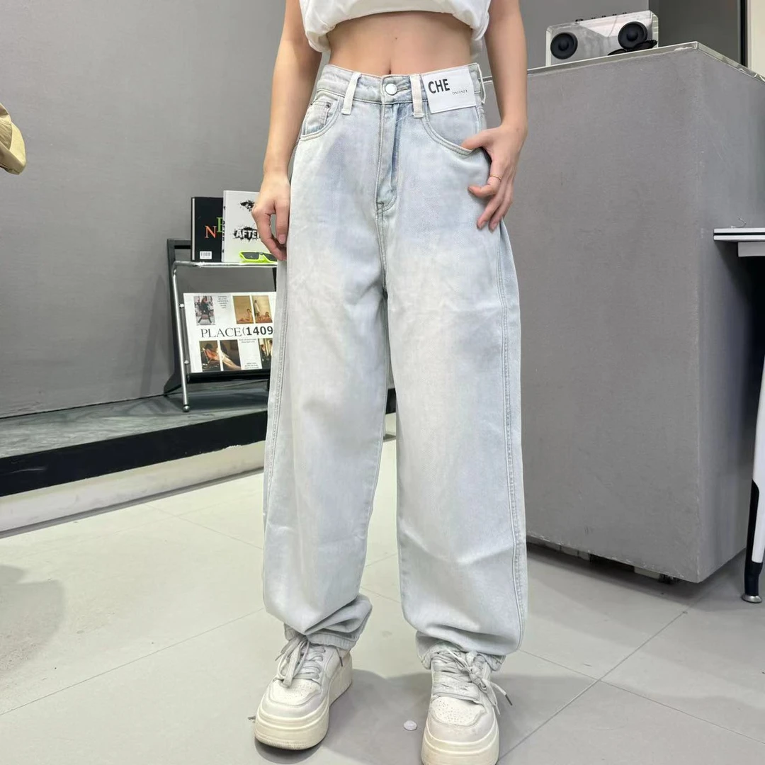 8800浅色时尚中高腰显瘦老爹裤牛仔裤宽松百搭女潮流