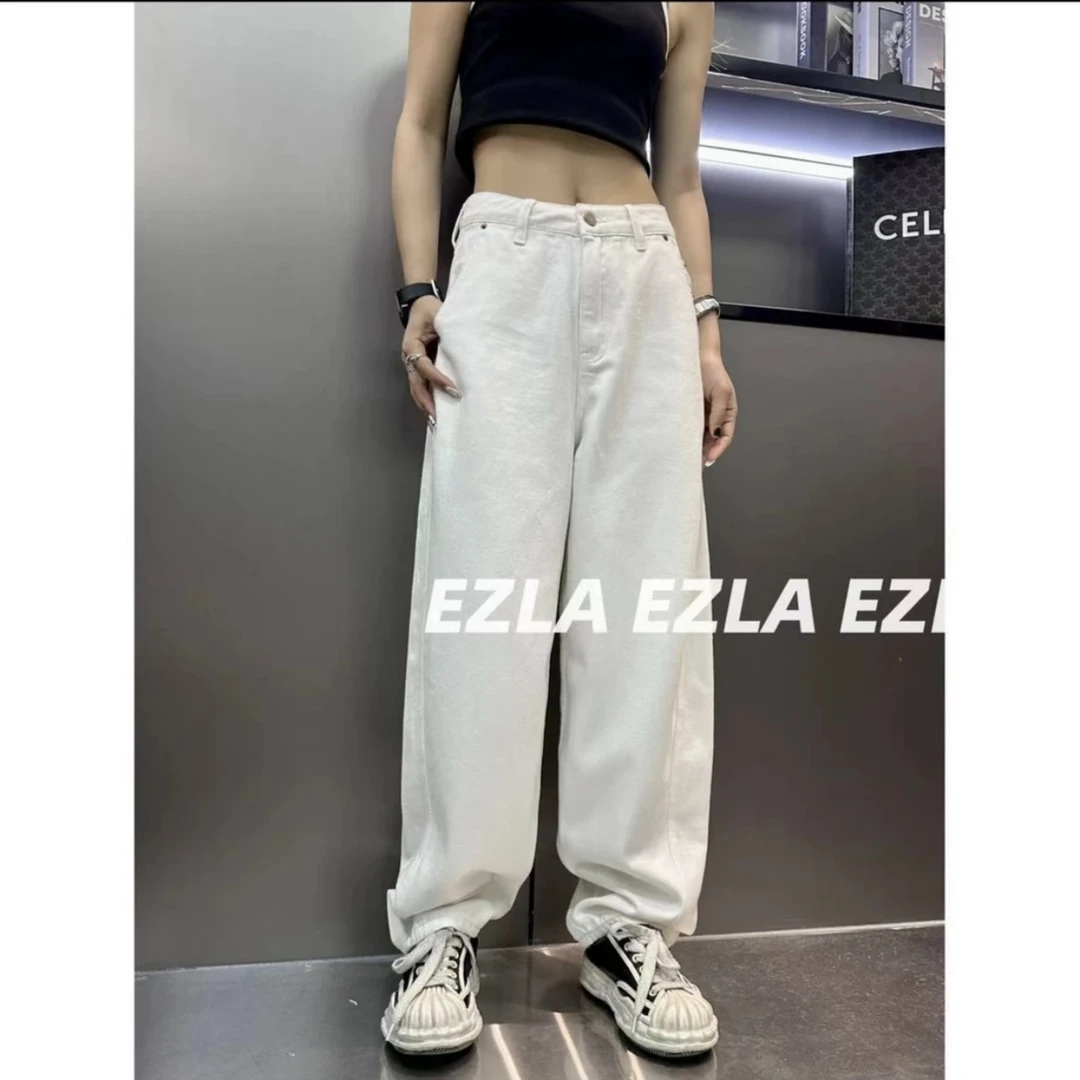 9035白色弯刀裤阔腿牛仔女2023年夏季新款高腰宽松显瘦垂感堆堆裤