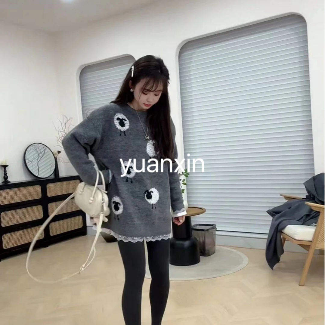 YX四 MY2951新款灰色小羊羊毛衣时尚百搭圆领秋冬