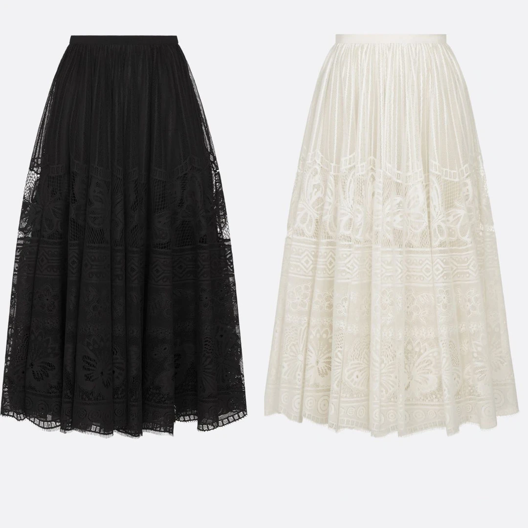 【燕子精选】24早春新款蝴蝶蕾丝高腰显瘦优雅大摆a字半身长裙女