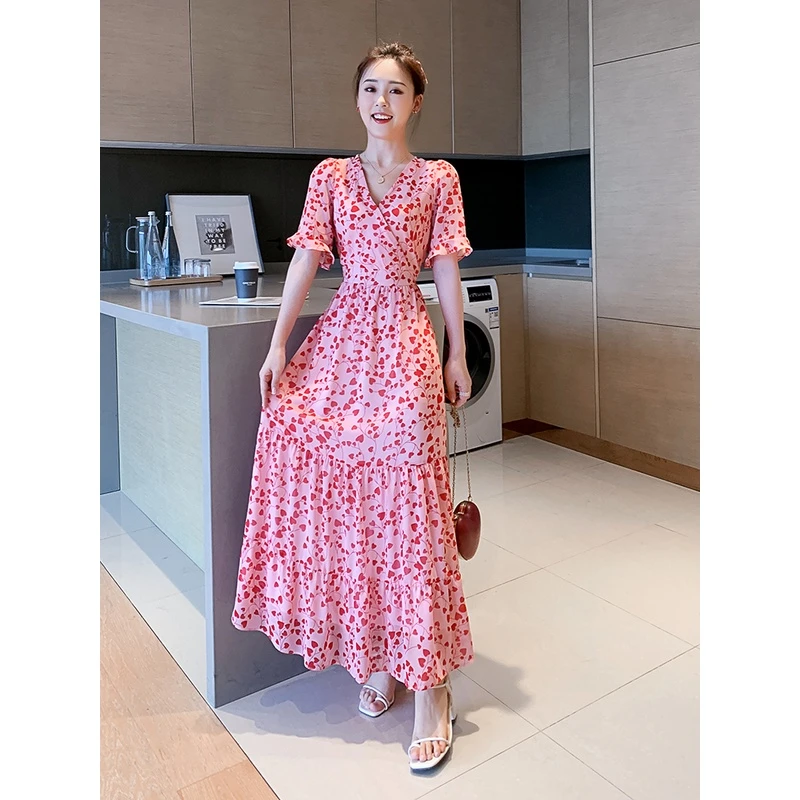 170高个子女生穿搭碎花连衣裙温柔风及踝显瘦气质法式拖地长裙175