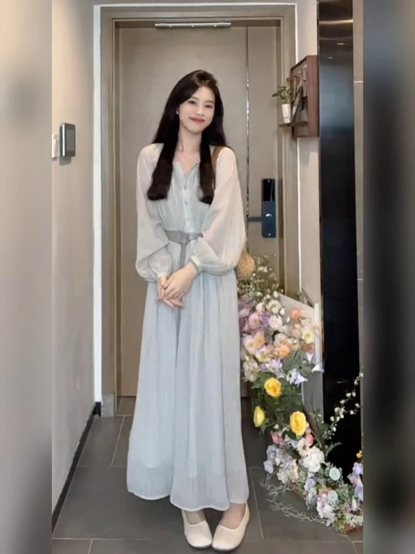 高个子连衣裙春秋2025新款海边度假风法式半袖宽松遮肉小众A字裙