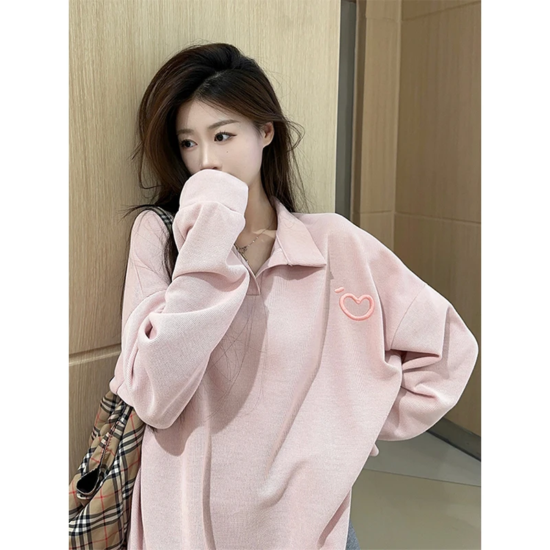 韩系慵懒风爱心刺绣长袖卫衣2025秋冬新款宽松休闲百搭别致上衣女