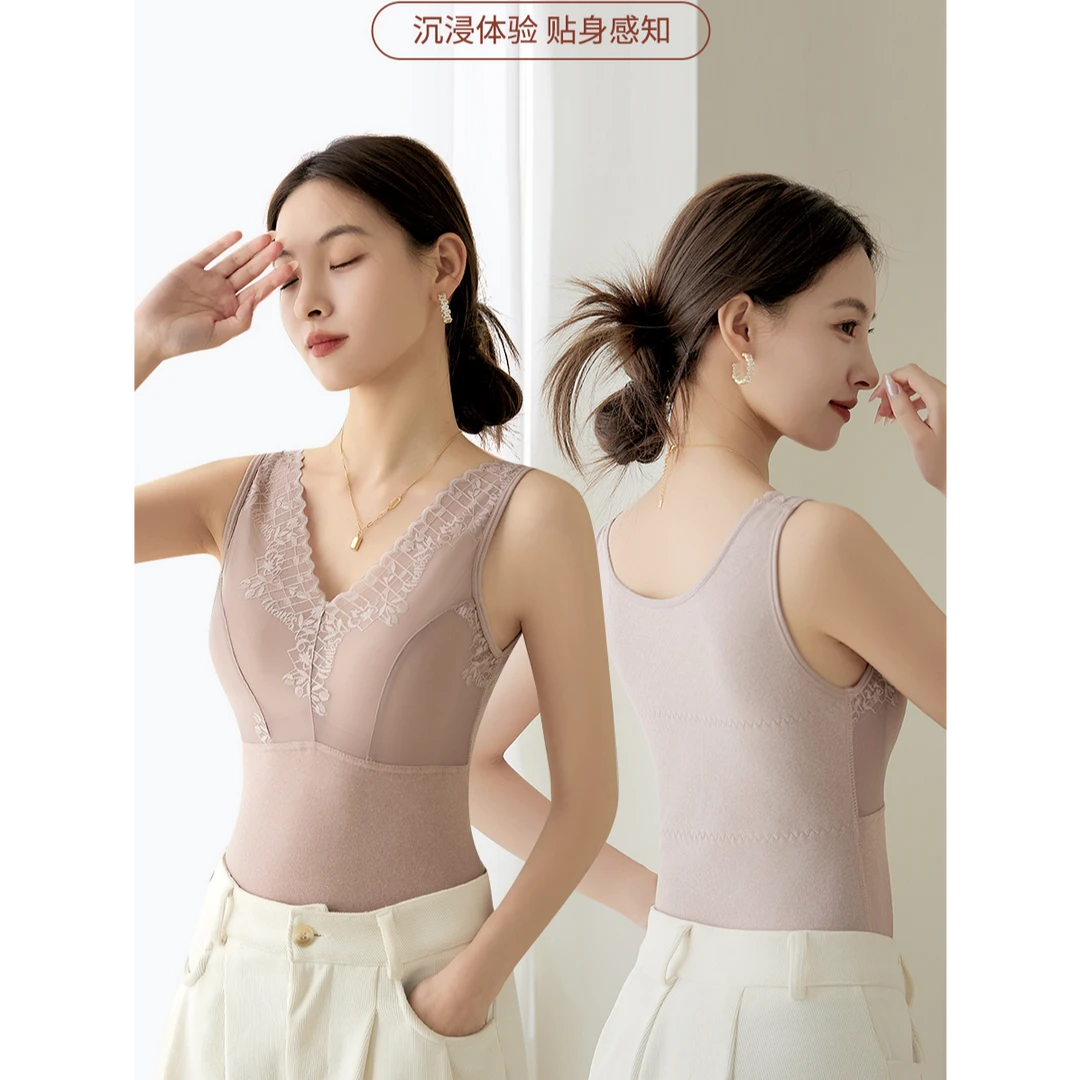 德绒保暖内衣女带胸垫秋冬速热防寒双面保暖背心女加绒加