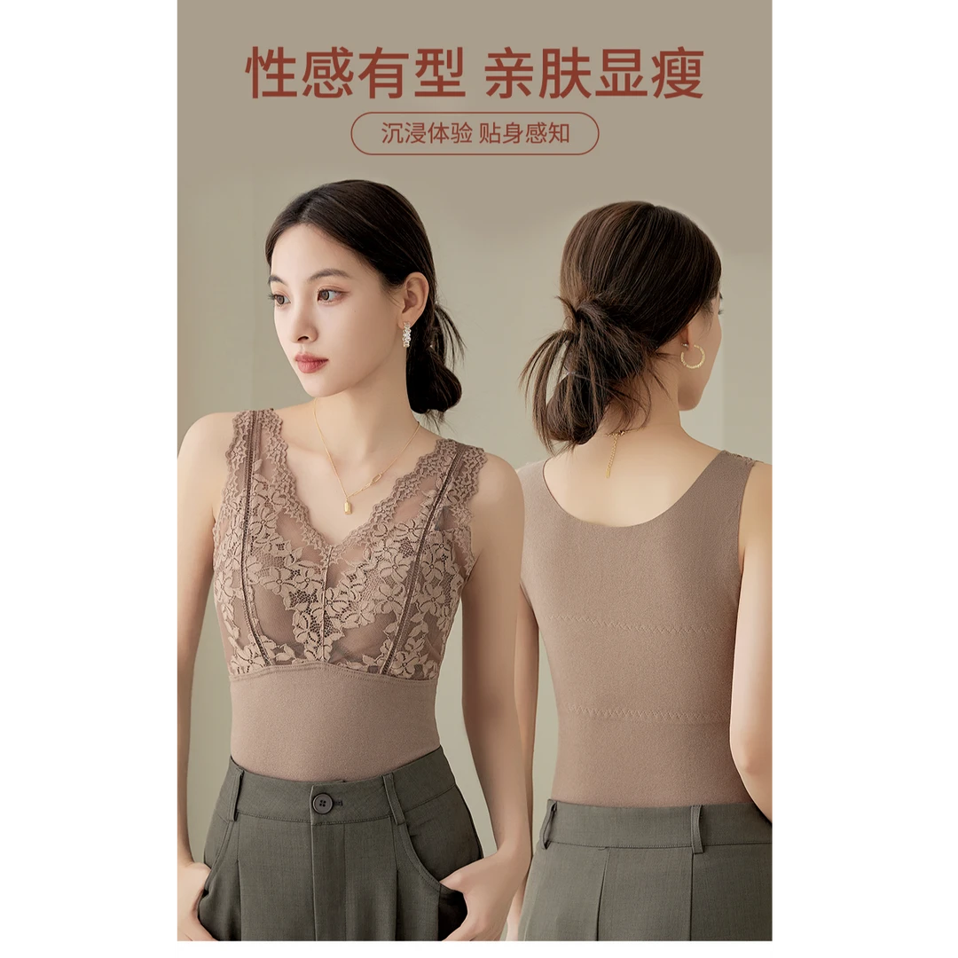 1-2德绒保暖内衣女带胸垫秋冬速热防寒双面保暖背心女加绒加