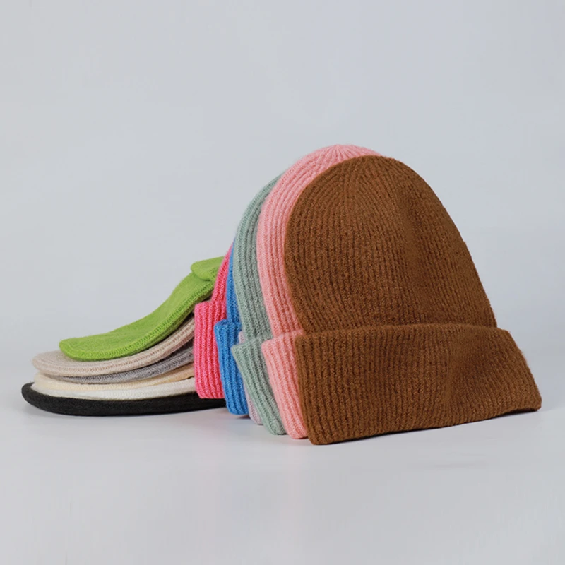薄款糖果色羊毛混纺针织帽女2023秋冬新款百搭纯色彩色毛线帽
