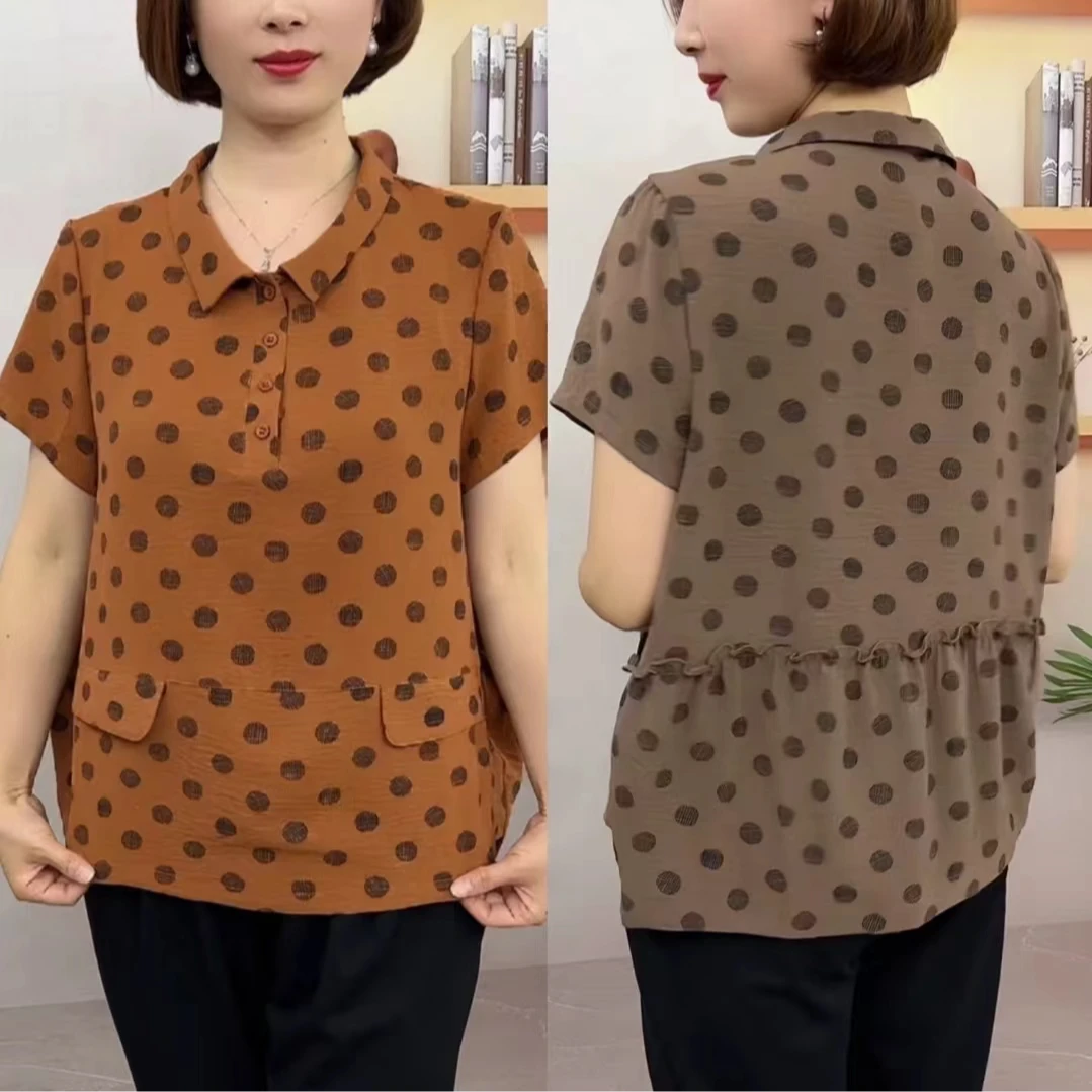 大码中老年妈妈装气质显瘦气质大码洋气中式百搭时尚圆点妈妈上衣