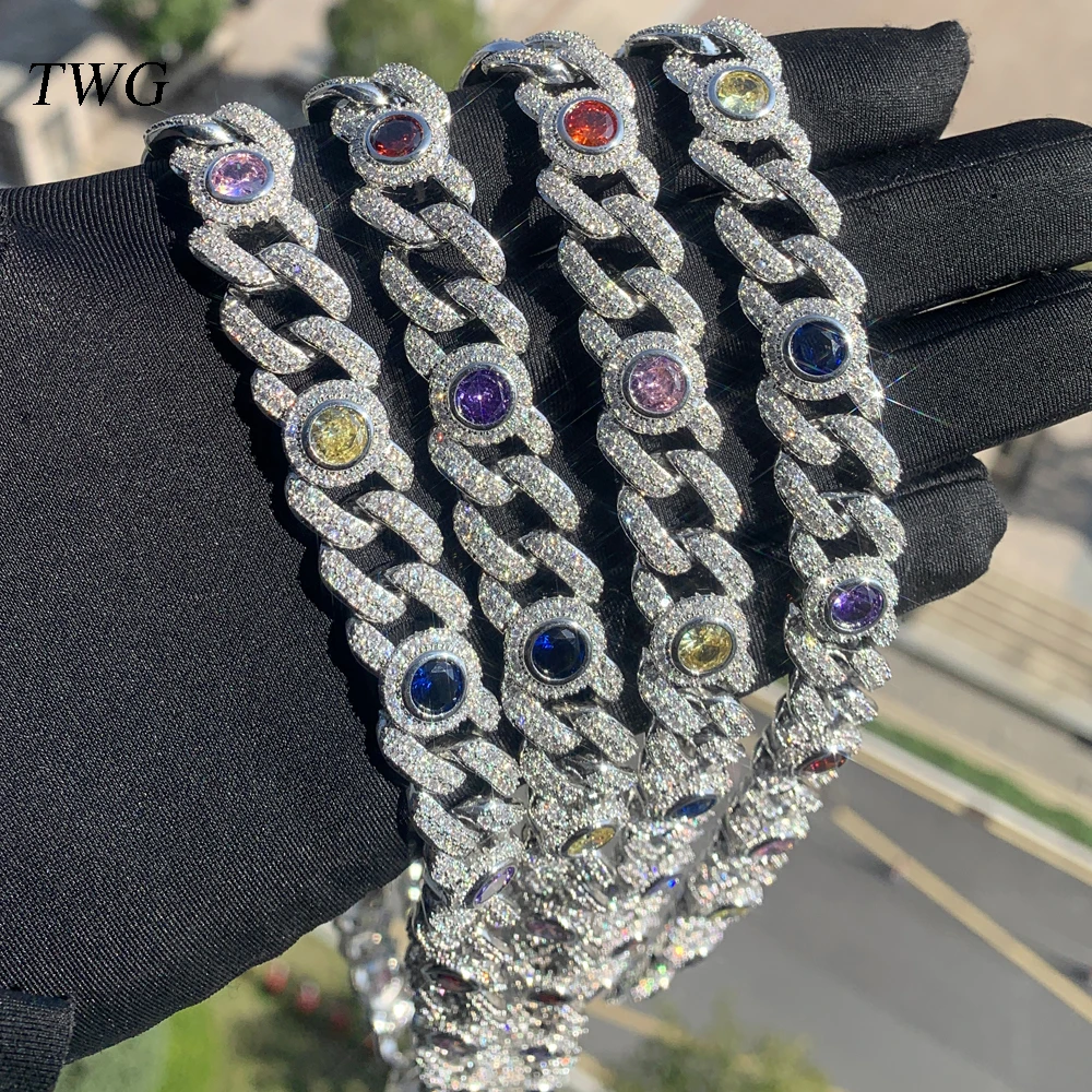 铜合金合成锆石项链 TWG满钻彩色锆石同款手链项链古巴链轻奢饰品