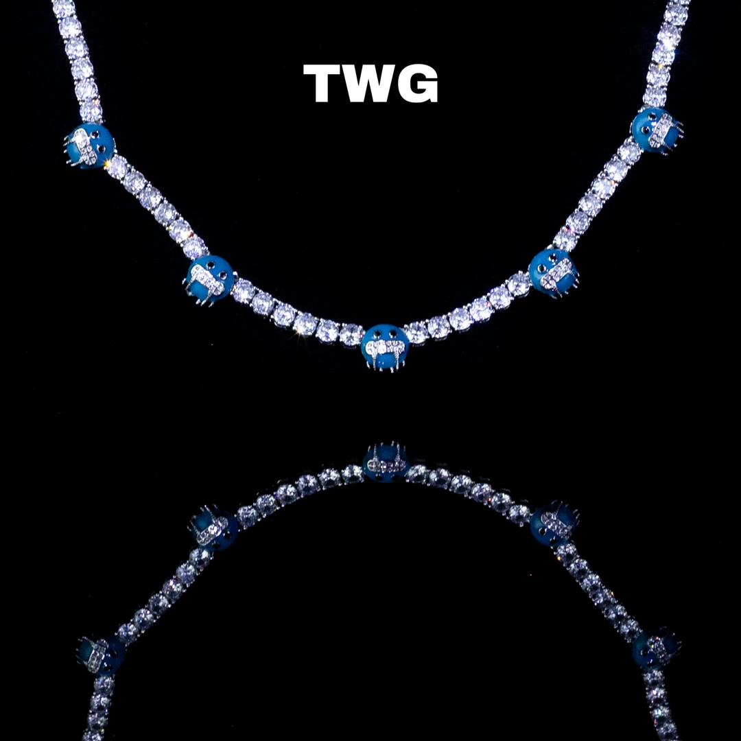铜合金合成锆石项链 TWG嘻哈新款5mm锆石网球链配冰人滴油款