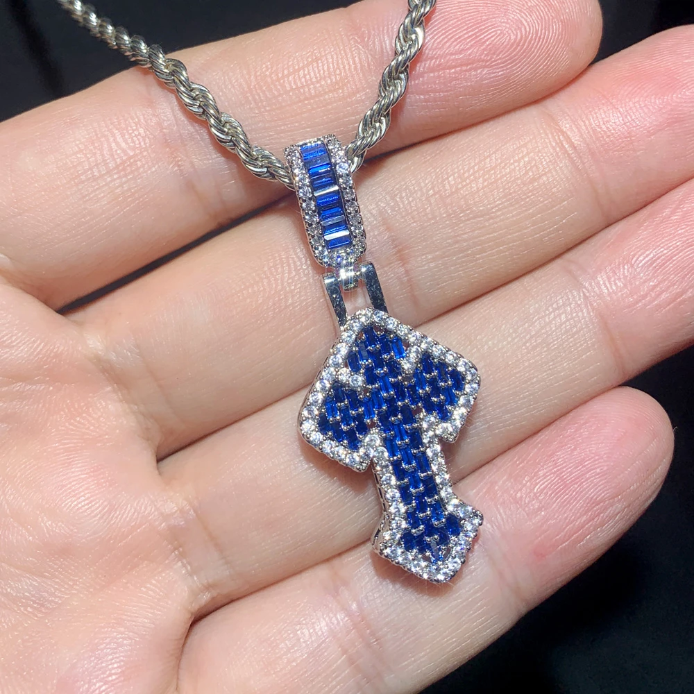 铜合金合成锆石项链 TWG新款白蓝双色锆石时尚十字架银色吊坠项链
