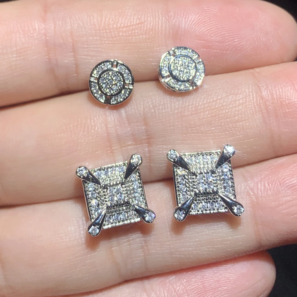 铜合金合成锆石耳饰 TWG新款方形圆形锆石时尚银色耳钉轻奢百搭