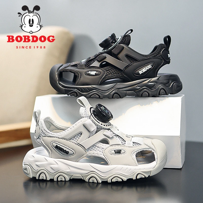 巴布豆2024夏季防滑大童包头软底男童鞋子露趾男孩沙滩鞋男童包头