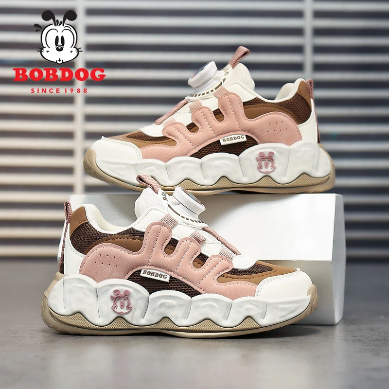 巴布豆跑步鞋百搭时尚潮童鞋女童春秋新款旋转纽扣学校户外休闲