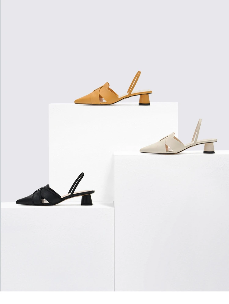 气质 单鞋凉鞋时尚百搭夏季粗跟尖头春季春夏法式中跟时装