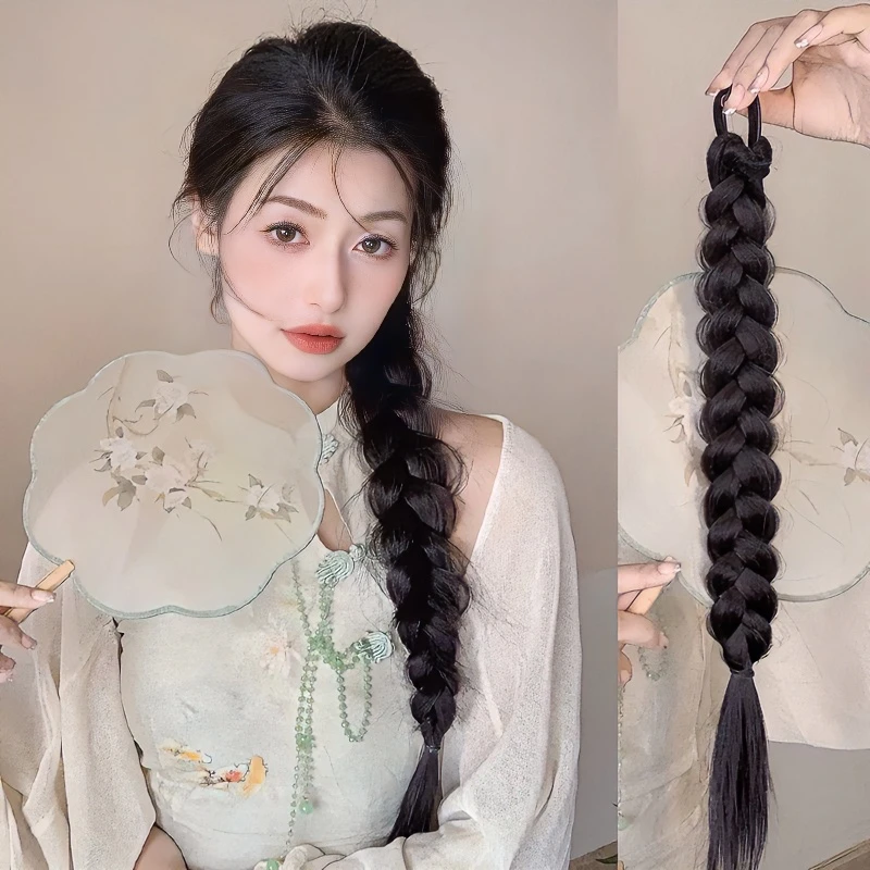 温柔国风高马尾仿真俏皮可爱拳击麻花长辫子网红辣妹双马尾辫子