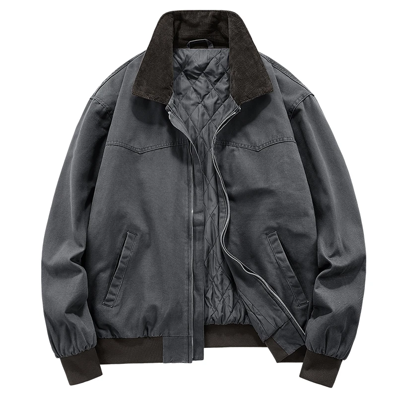 男士夹克衫冬季防寒加绒加厚保暖中老年纯棉翻领爸爸装夹克冬装外