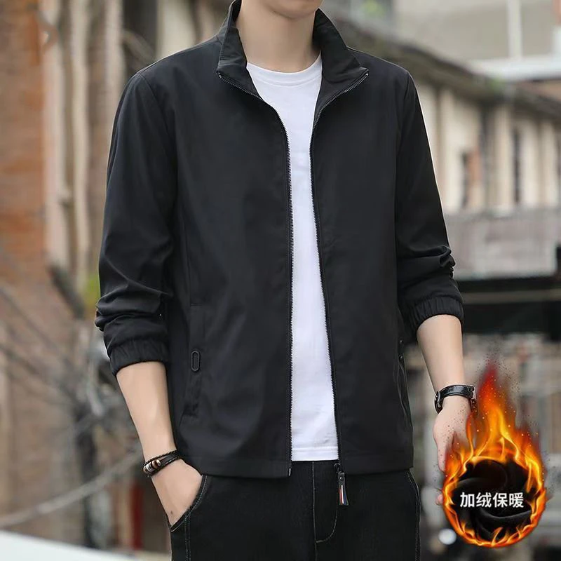 春秋冬加绒保暖外套男士中青年新款夹克男潮流休闲帅气薄款百搭外