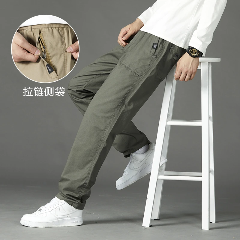 【薄/厚/加绒】纯棉松紧腰宽松直筒休闲百搭工装加肥加大码爸爸长裤