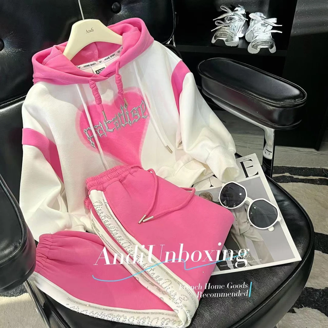 〖ANDI〗订制秋季新款女童韩版洋气爱心连帽卫衣套装2590