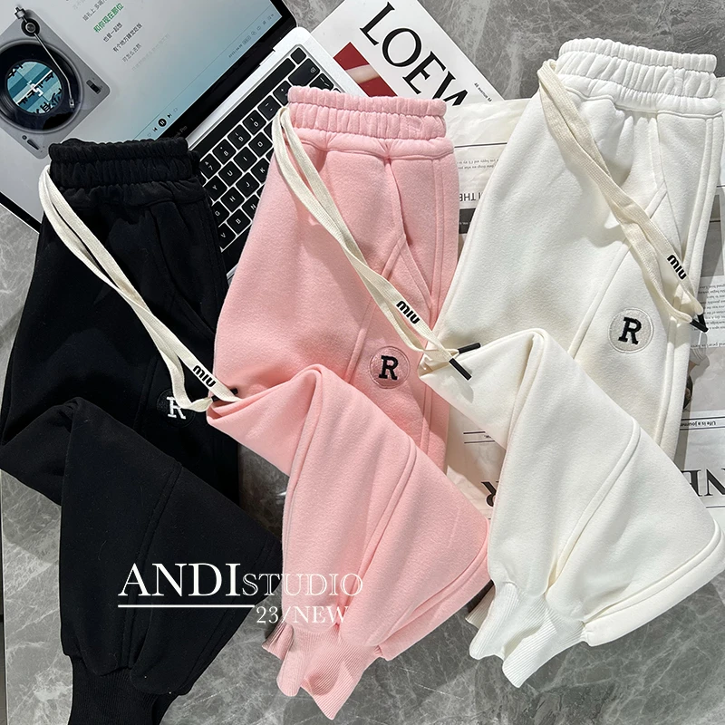 〖ANDI〗订制冬款中大童圆标R字刺绣束脚加绒卫裤1795