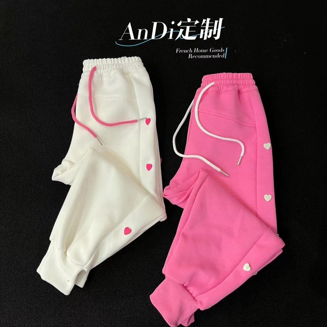 〖ANDI〗订制冬款女童韩版时尚爱心加绒侧边条束脚裤2768