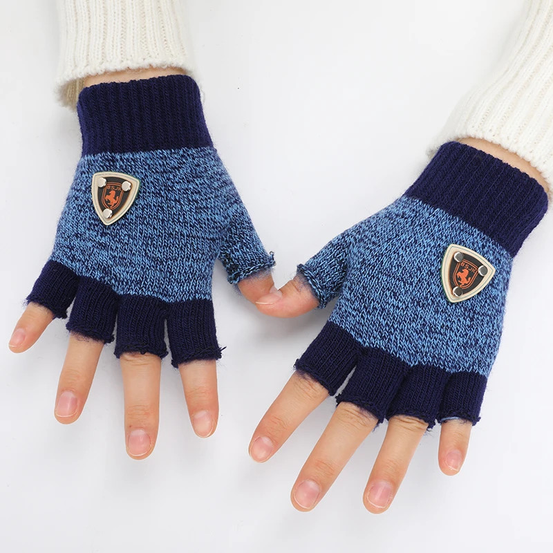 儿童手套冬季保暖露指手套男童小孩小学生男孩漏指半指手套4-10岁