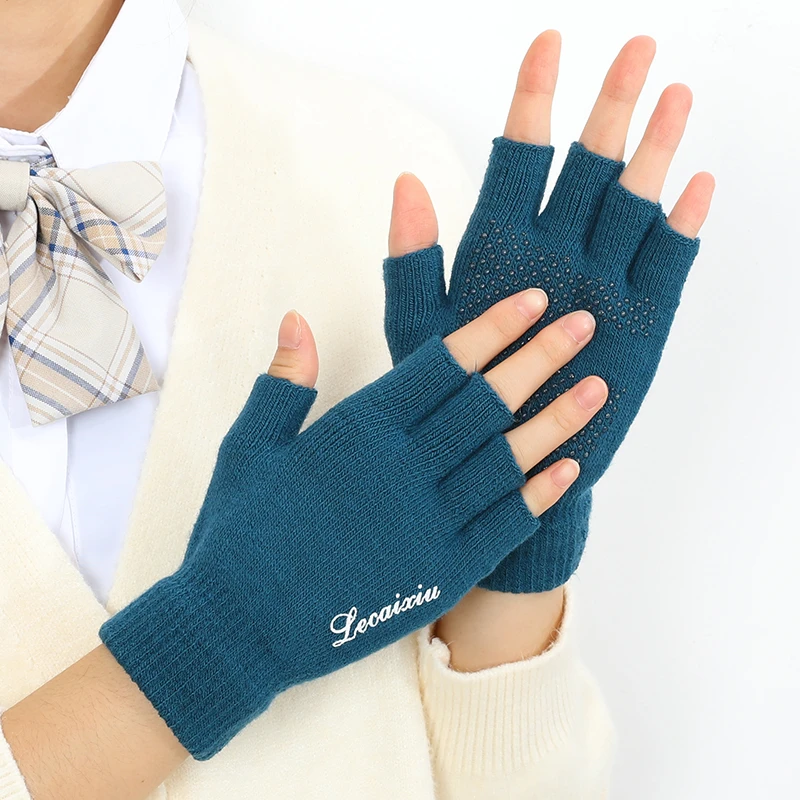 半指手套秋冬男女士薄款针织保暖半截手套办公室上班漏指露指手套