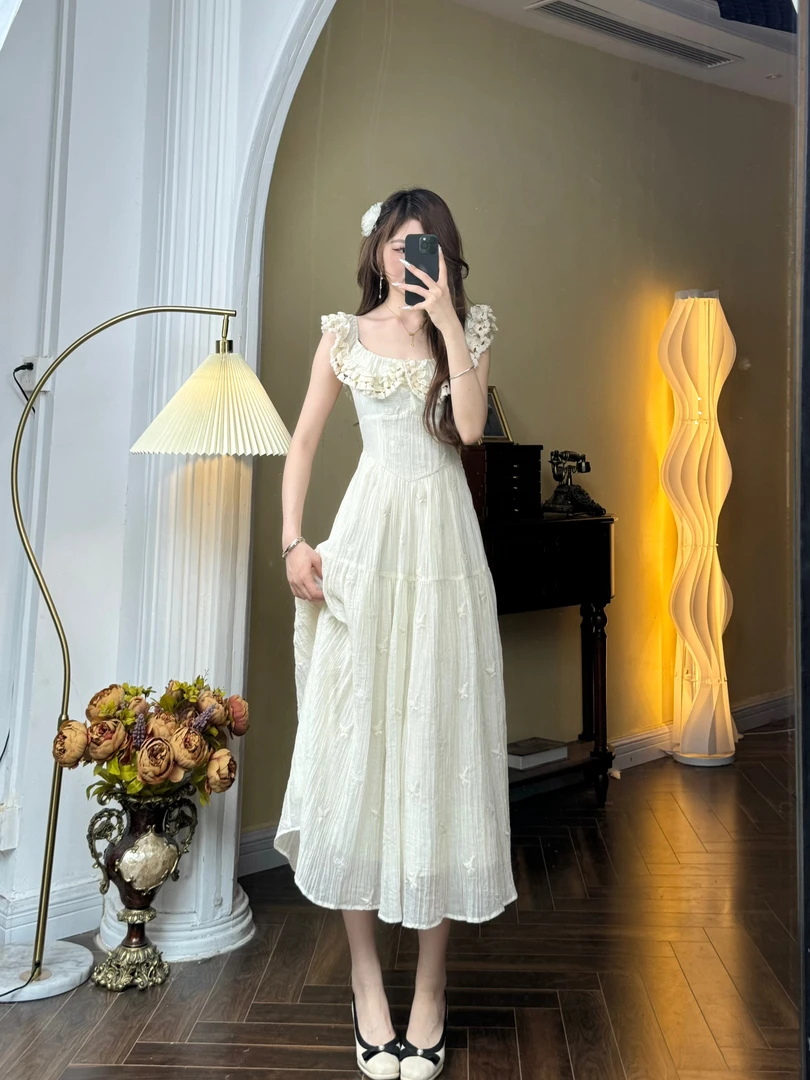 啾啾【栀子花开】初夏法式气质仙女裙温柔风收腰小个子连衣裙
