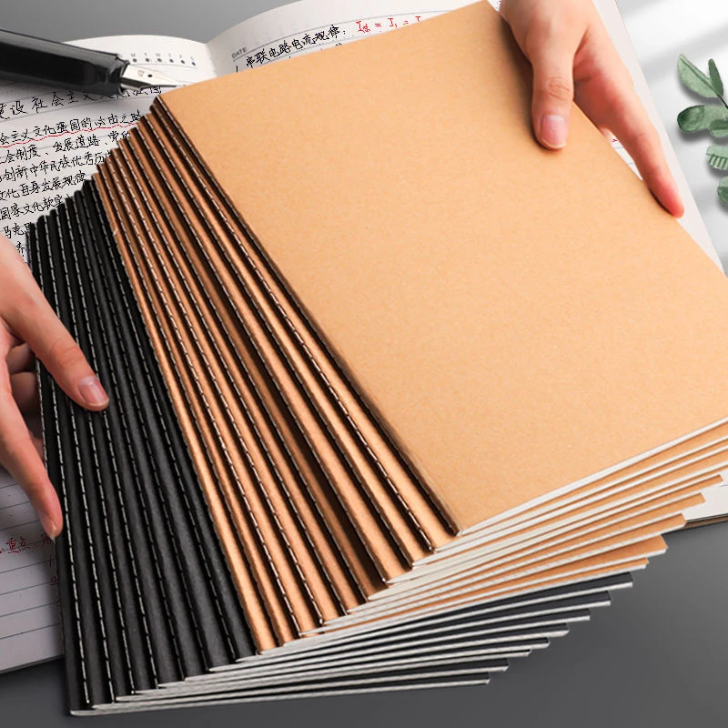16k简约大学生黑卡纸牛皮本车线本b5大本A5横线方格练习本笔记本