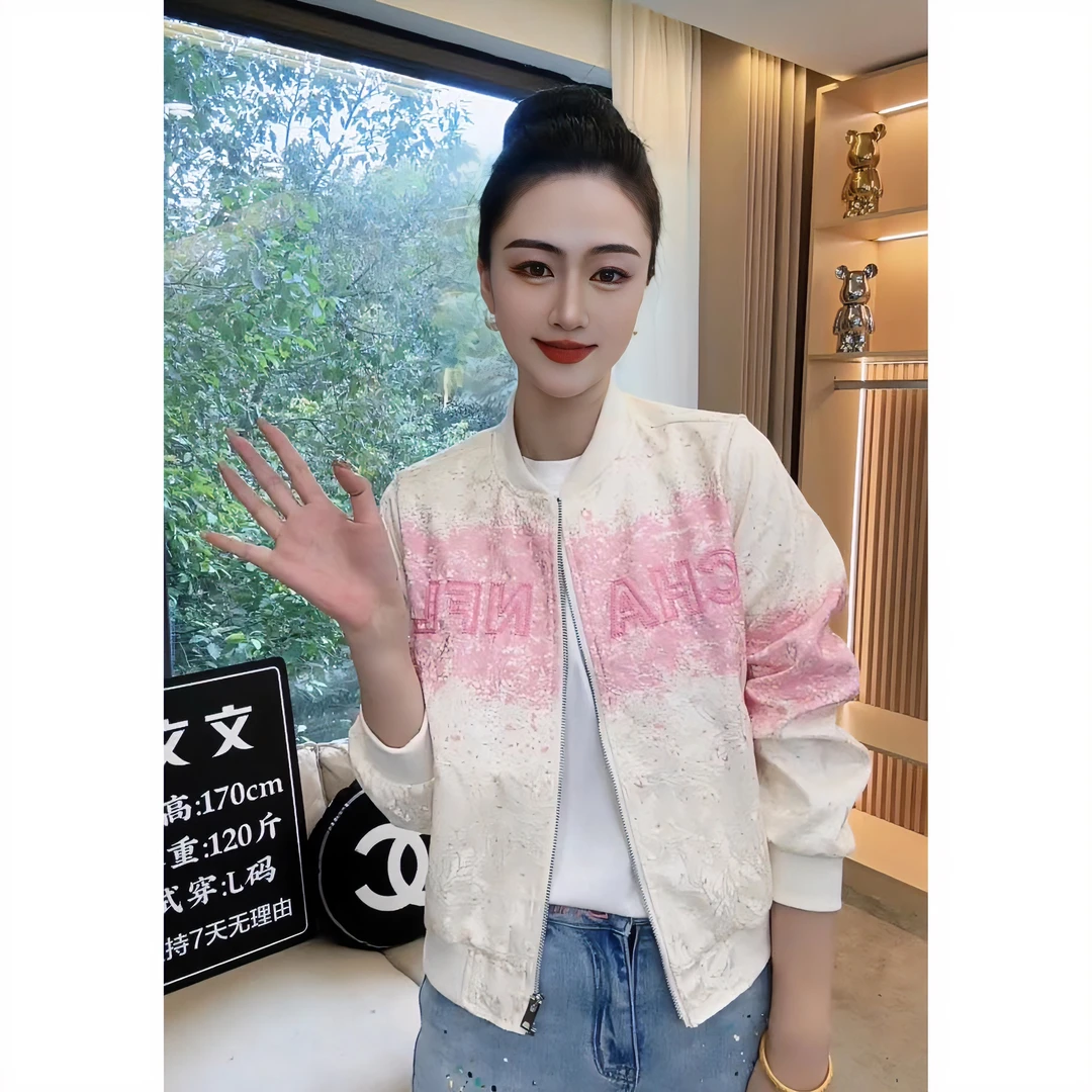 【WEN文】欧货爆款洋气粉色印花棒球服外套女春短款休闲百搭漂亮