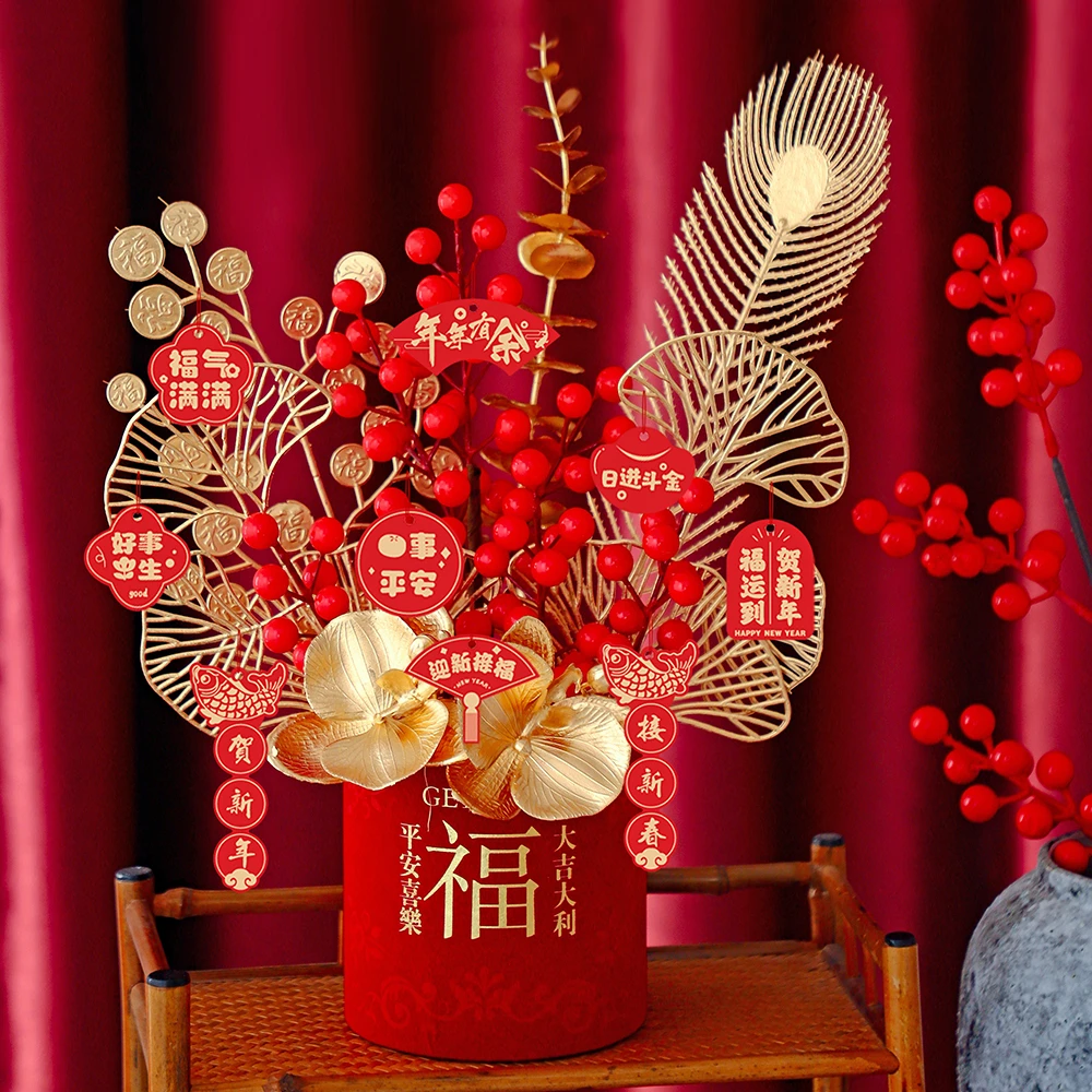 271#龙年客厅装饰发财果福桶摆件2024龙年新春礼品春节布置用品