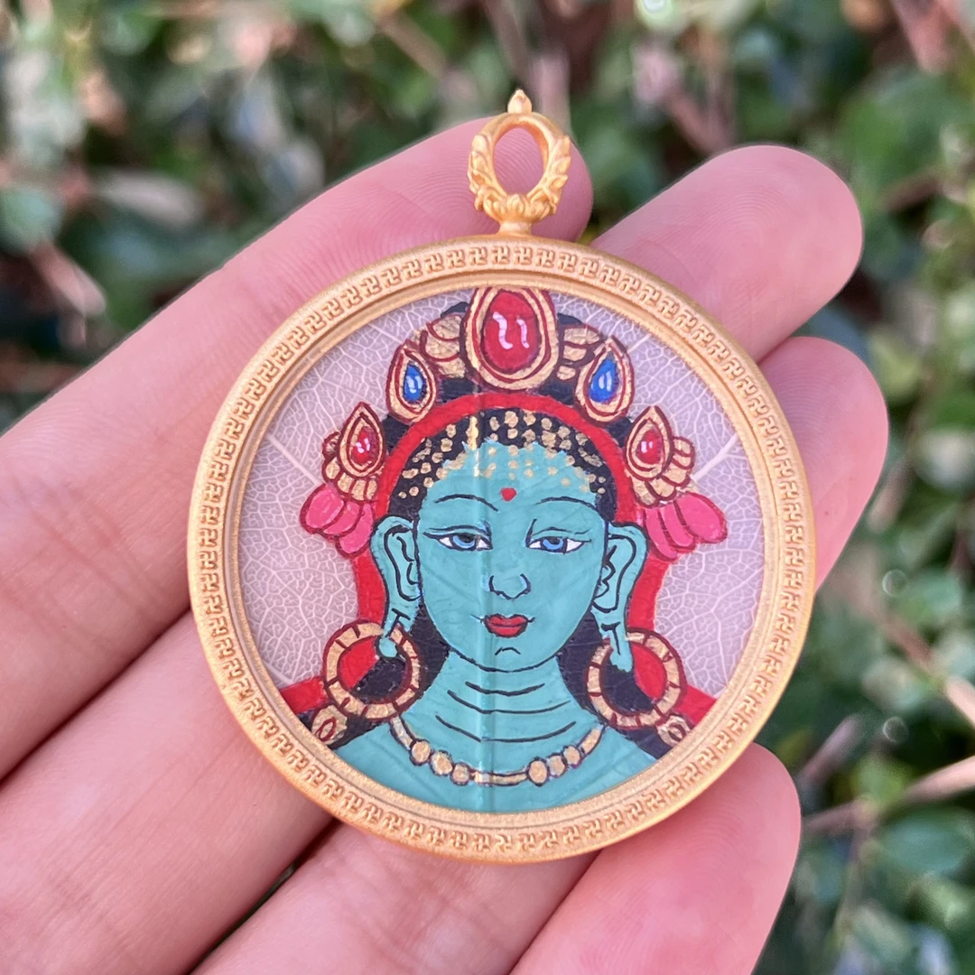 UU75唐卡（绿度母）吊坠纯手工绘制（多样性发其一）