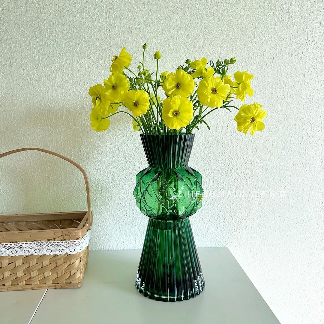 绿钻耀玻璃花瓶透明插花水养客厅高级感装饰品摆件水培花器轻奢