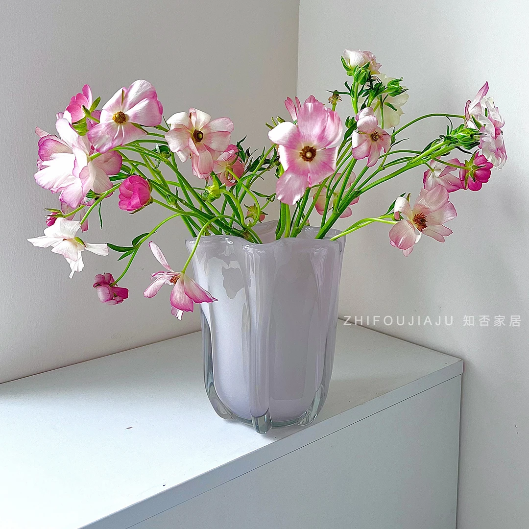 桃粉色白菜琉璃芬顿花瓶轻奢水养鲜花别墅花器客厅装饰摆件高级感