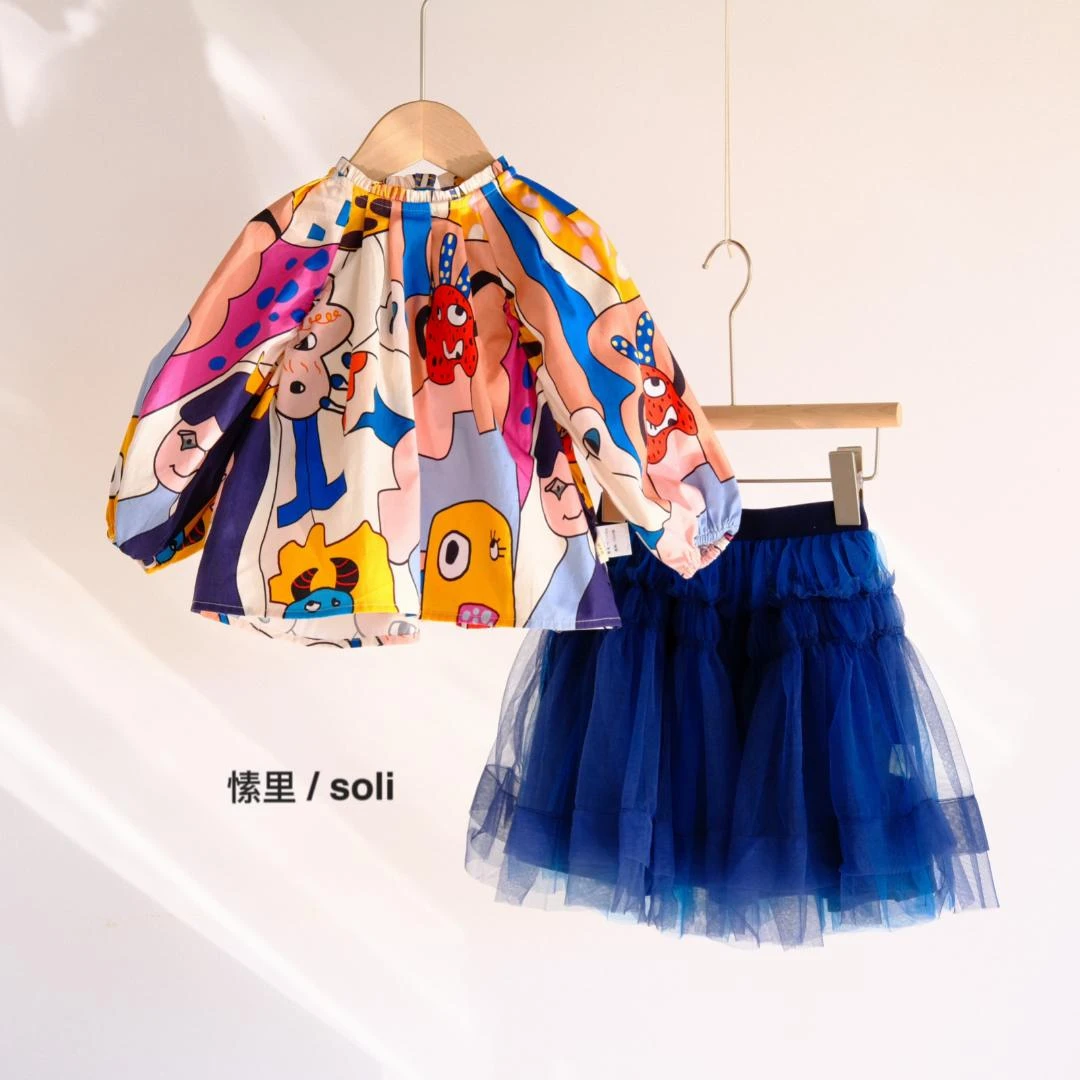 C2312 《 美术馆 》儿童女童涂鸦设计感衬衫娃娃衫套装裙子小童春秋
