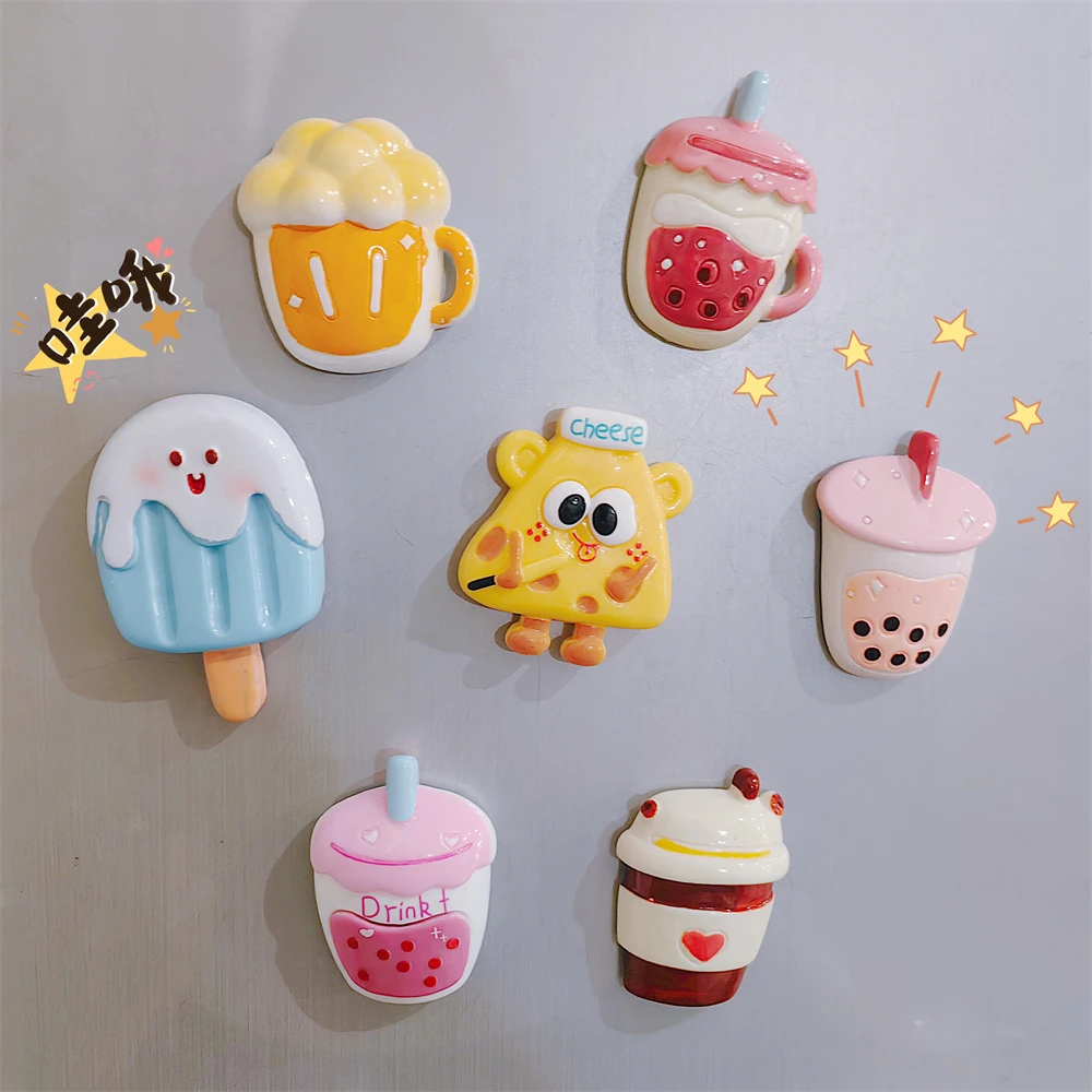 卡通树脂奶茶奶酪芝士冰箱贴冰激凌饮料吸铁石铁门洞洞板装饰贴