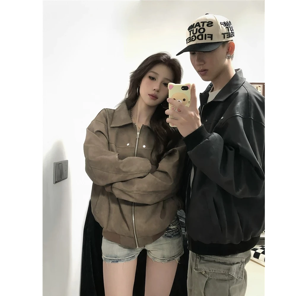 高级感情侣装秋季2025新款小众设计休闲夹克男女国潮宽松外套潮牌