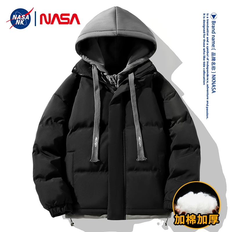 NASA联名连帽外套男秋冬季情侣宽松百搭棉服男款棉衣假两件面包服