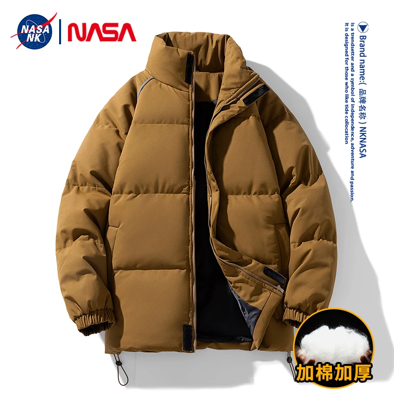 NASA联名户外防水防风保暖黑色棉衣男秋冬宽松立领潮流面包服外套