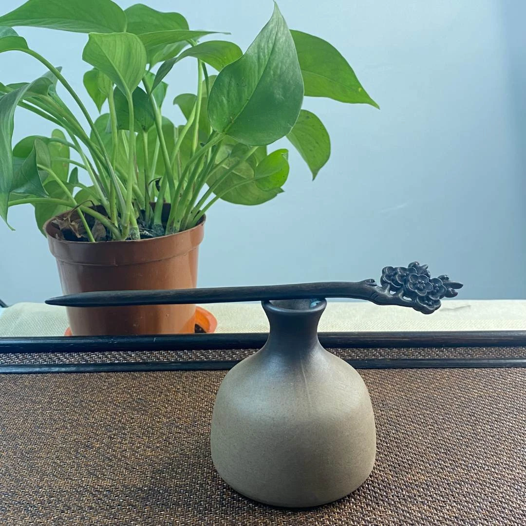 诸葛木匠（黑檀）繁花9 黑檀木精雕手工高端木发簪经典简约盘发发簪