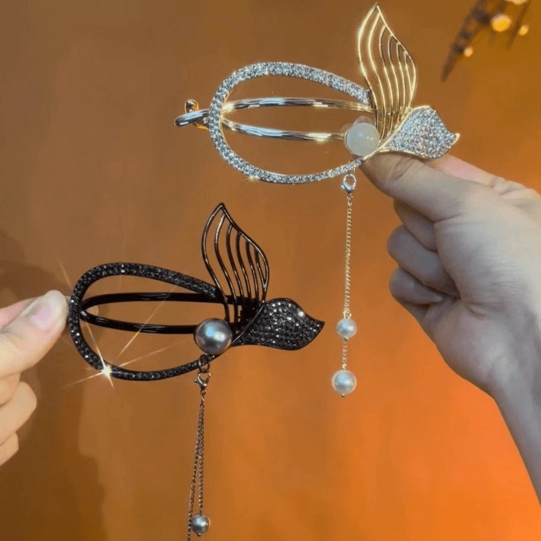 珍珠鱼尾流苏扭扭发夹女生高级感抓夹夏季后脑勺气质一字夹青蛙扣