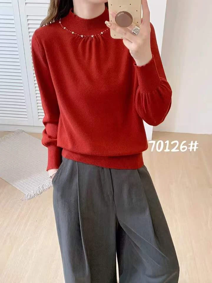 新款秋冬洋气时尚工艺打底高领串珠毛衣