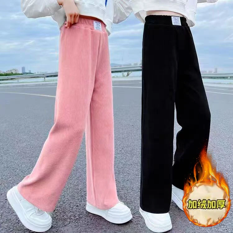 2023女童裤子春秋新款阔腿裤中大童外穿休闲裤秋冬款灯芯绒直筒裤