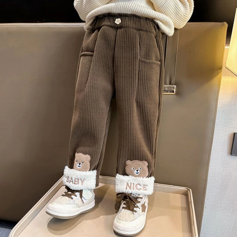 女小童加绒休闲裤秋冬季2023新款女宝宝运动裤冬装幼儿园百搭卫裤