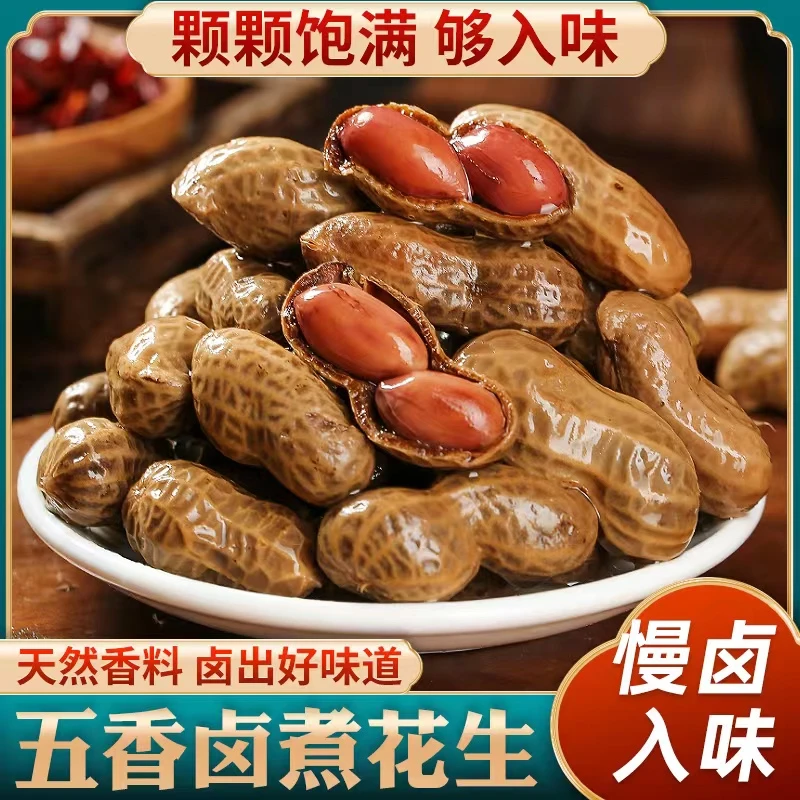 水煮卤煮花生卤味五香骨汤香辣红皮带壳花生下酒菜夜宵开袋即食